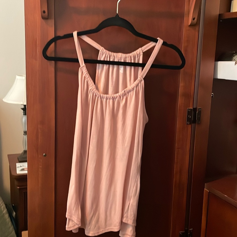 Ana Medium delicate salmon colored halter top.  Has a hint of gold sparkle.